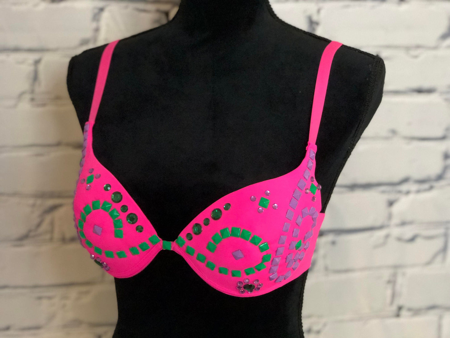 Pink Neon Rave Bra - Perfect for any Rave Outfit, edm Bra, Exotic Dance Bra, edm Outfit, Rave Wear, EDC Bra, or EDC Costume
