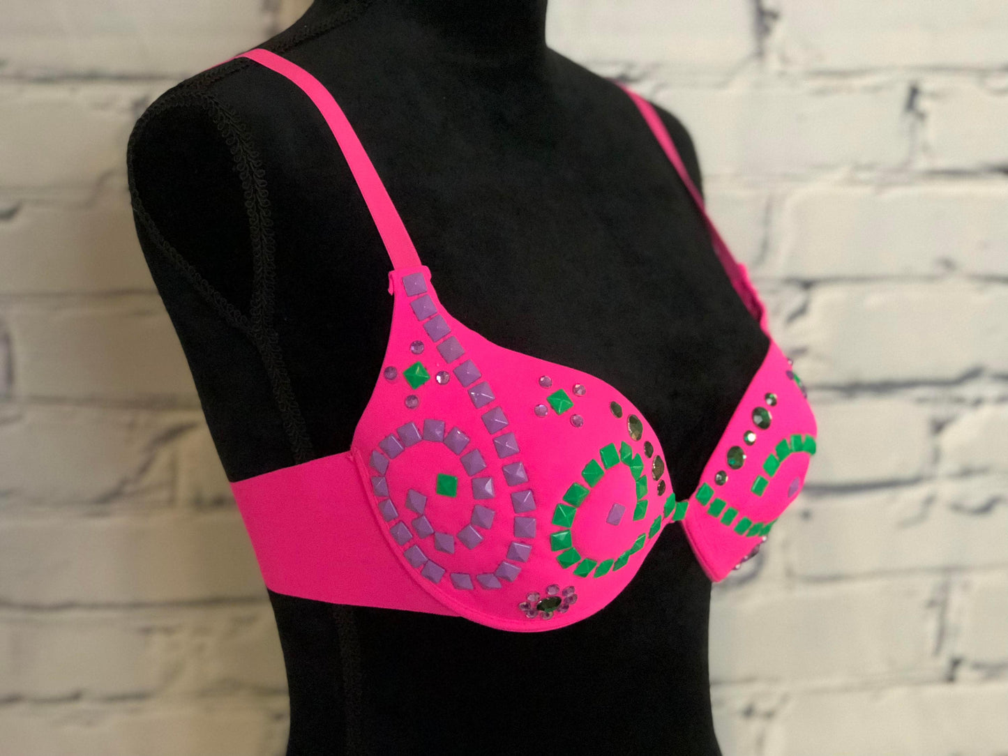 Pink Neon Rave Bra - Perfect for any Rave Outfit, edm Bra, Exotic Dance Bra, edm Outfit, Rave Wear, EDC Bra, or EDC Costume