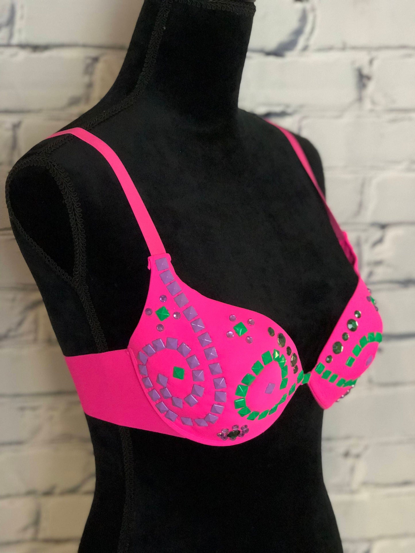 Pink Neon Rave Bra - Perfect for any Rave Outfit, edm Bra, Exotic Dance Bra, edm Outfit, Rave Wear, EDC Bra, or EDC Costume