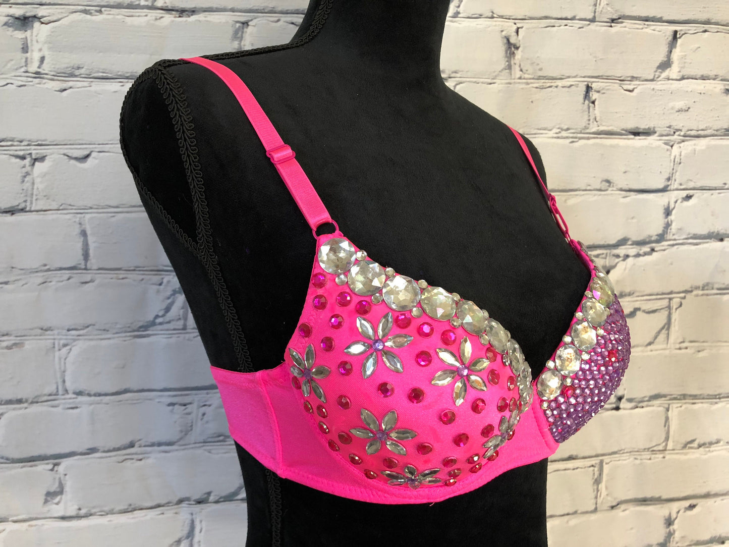 Pink and Purple Flower Rave Bra - For any Rave Outfit, edm Bra, Exotic Dance Bra, edm Outfit, Rave Wear, EDC Bra, EDC Outfit, or EDC Costume