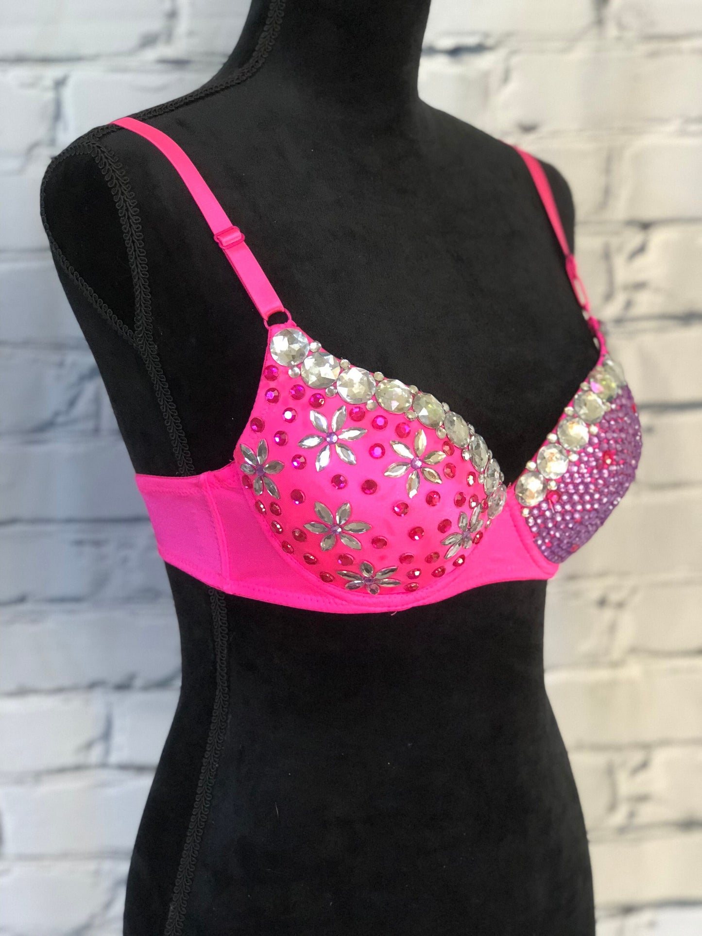 Pink and Purple Flower Rave Bra - For any Rave Outfit, edm Bra, Exotic Dance Bra, edm Outfit, Rave Wear, EDC Bra, EDC Outfit, or EDC Costume