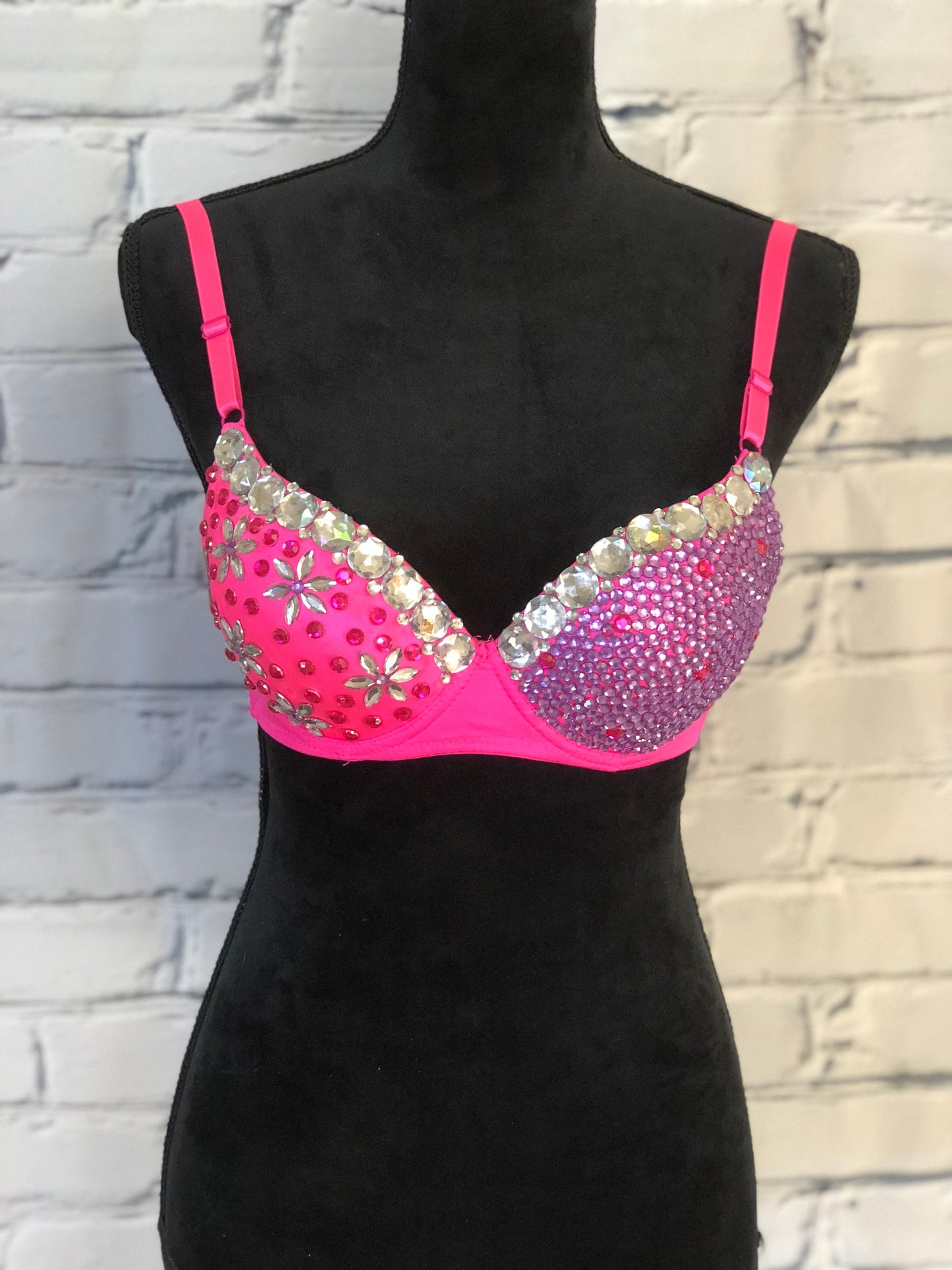 Pink and Purple Flower Rave Bra - For any Rave Outfit, edm Bra, Exotic Dance Bra, edm Outfit, Rave Wear, EDC Bra, EDC Outfit, or EDC Costume