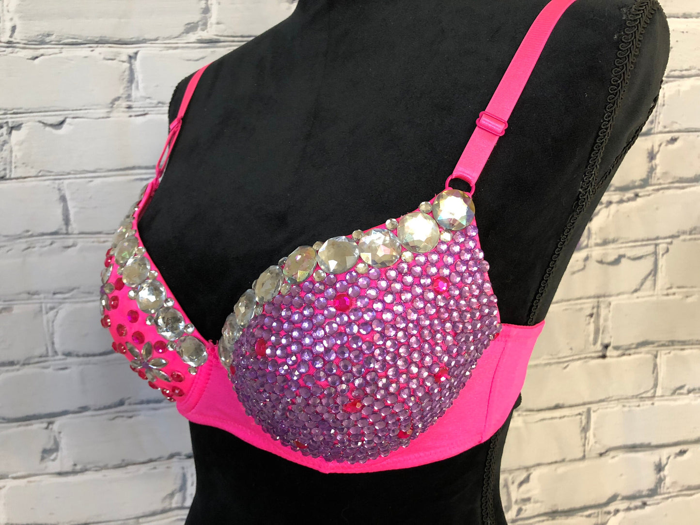 Pink and Purple Flower Rave Bra - For any Rave Outfit, edm Bra, Exotic Dance Bra, edm Outfit, Rave Wear, EDC Bra, EDC Outfit, or EDC Costume