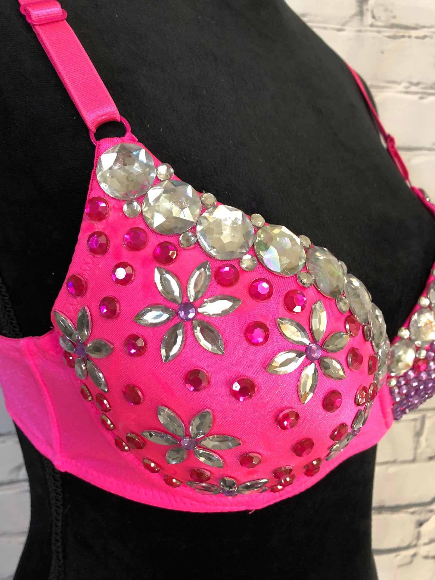 Pink and Purple Flower Rave Bra - For any Rave Outfit, edm Bra, Exotic Dance Bra, edm Outfit, Rave Wear, EDC Bra, EDC Outfit, or EDC Costume