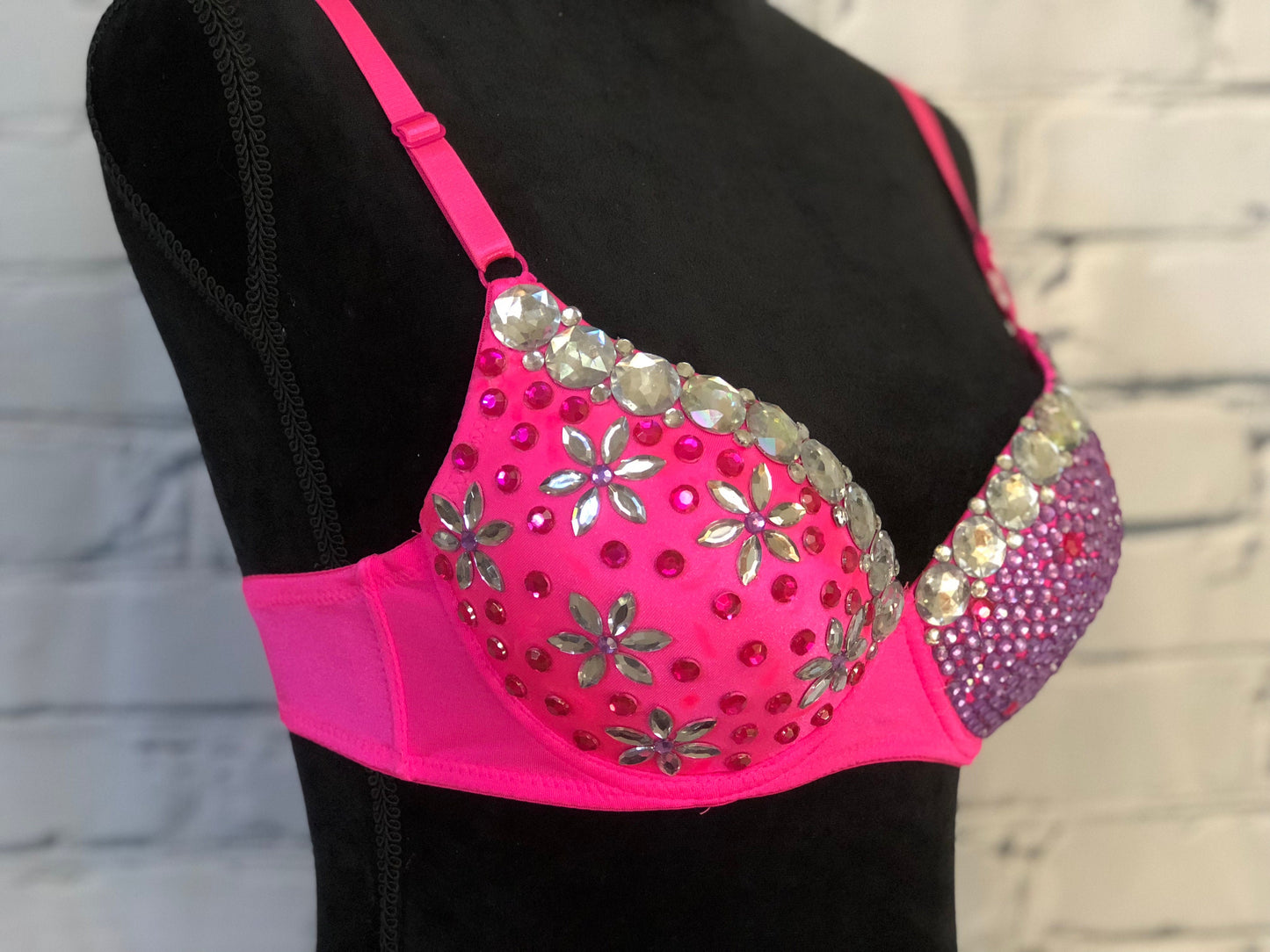 Pink and Purple Flower Rave Bra - For any Rave Outfit, edm Bra, Exotic Dance Bra, edm Outfit, Rave Wear, EDC Bra, EDC Outfit, or EDC Costume