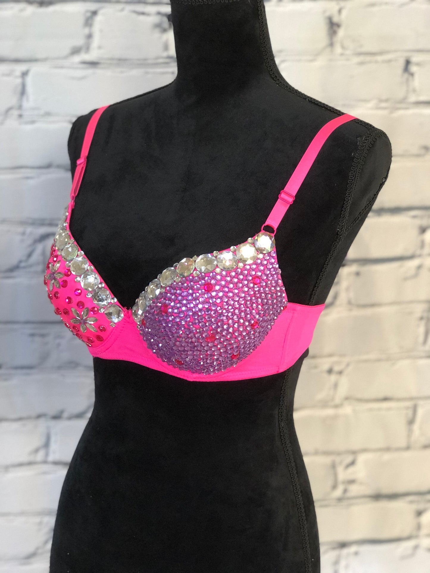 Pink and Purple Flower Rave Bra - For any Rave Outfit, edm Bra, Exotic Dance Bra, edm Outfit, Rave Wear, EDC Bra, EDC Outfit, or EDC Costume