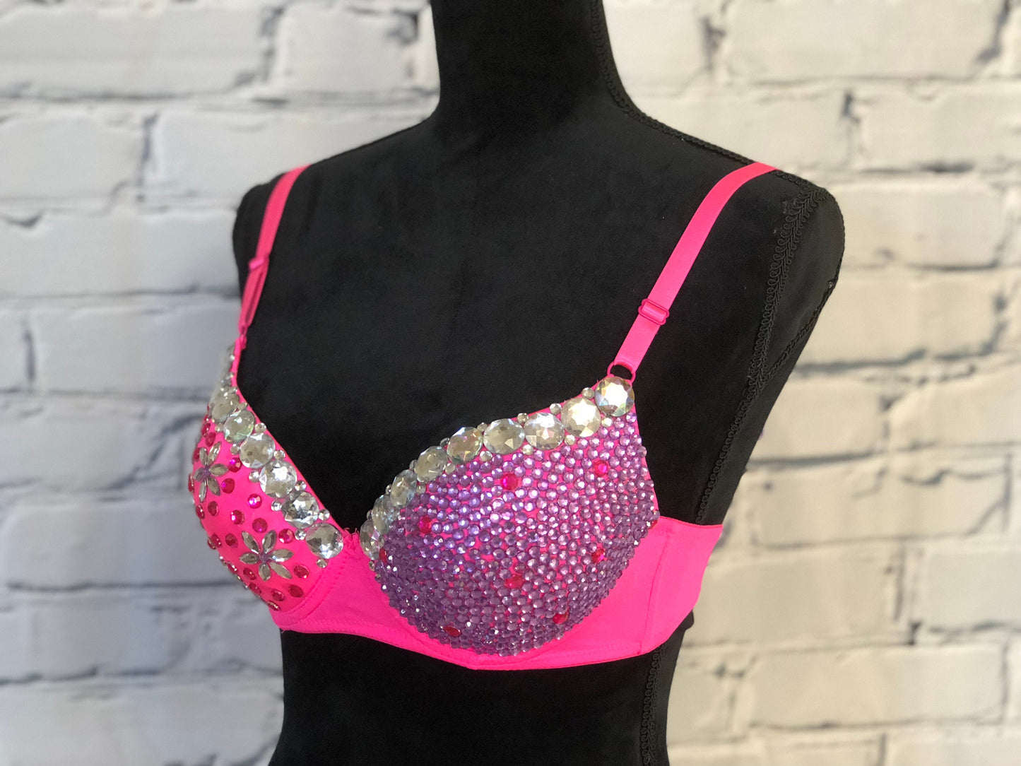 Pink and Purple Flower Rave Bra - For any Rave Outfit, edm Bra, Exotic Dance Bra, edm Outfit, Rave Wear, EDC Bra, EDC Outfit, or EDC Costume