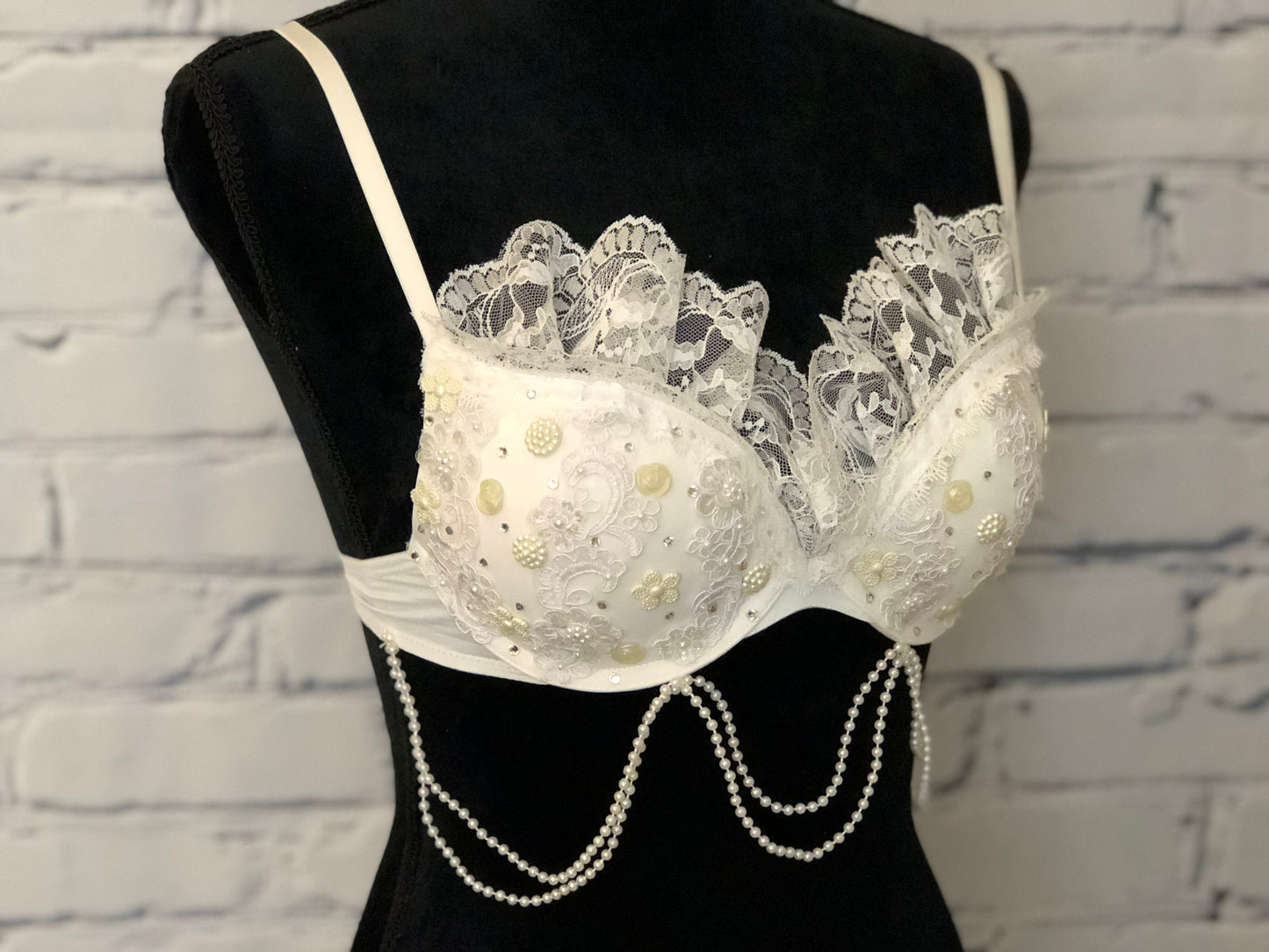 Lace & Pearl Bridal Rave Bra - For any Rave Outfit, edm Bra, Exotic Dance Bra, edm Outfit, Rave Wear, EDC Bra, EDC Outfit, or EDC Costume