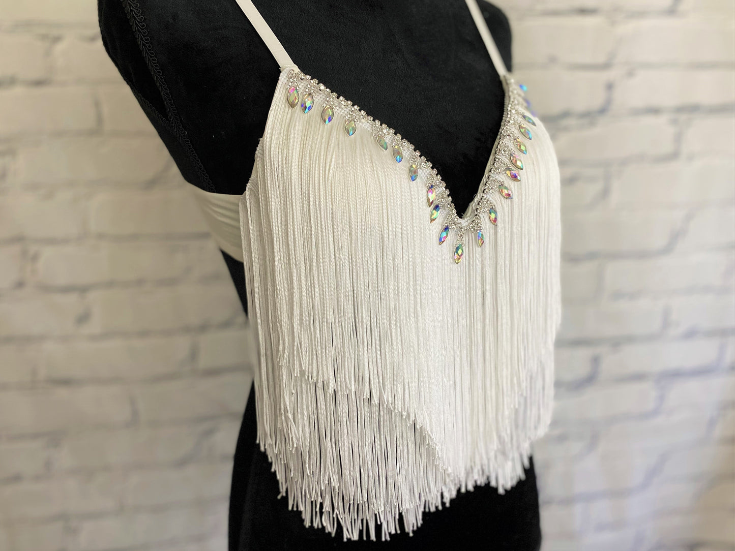 Boho Rhinestone and White Fringe Bra Top