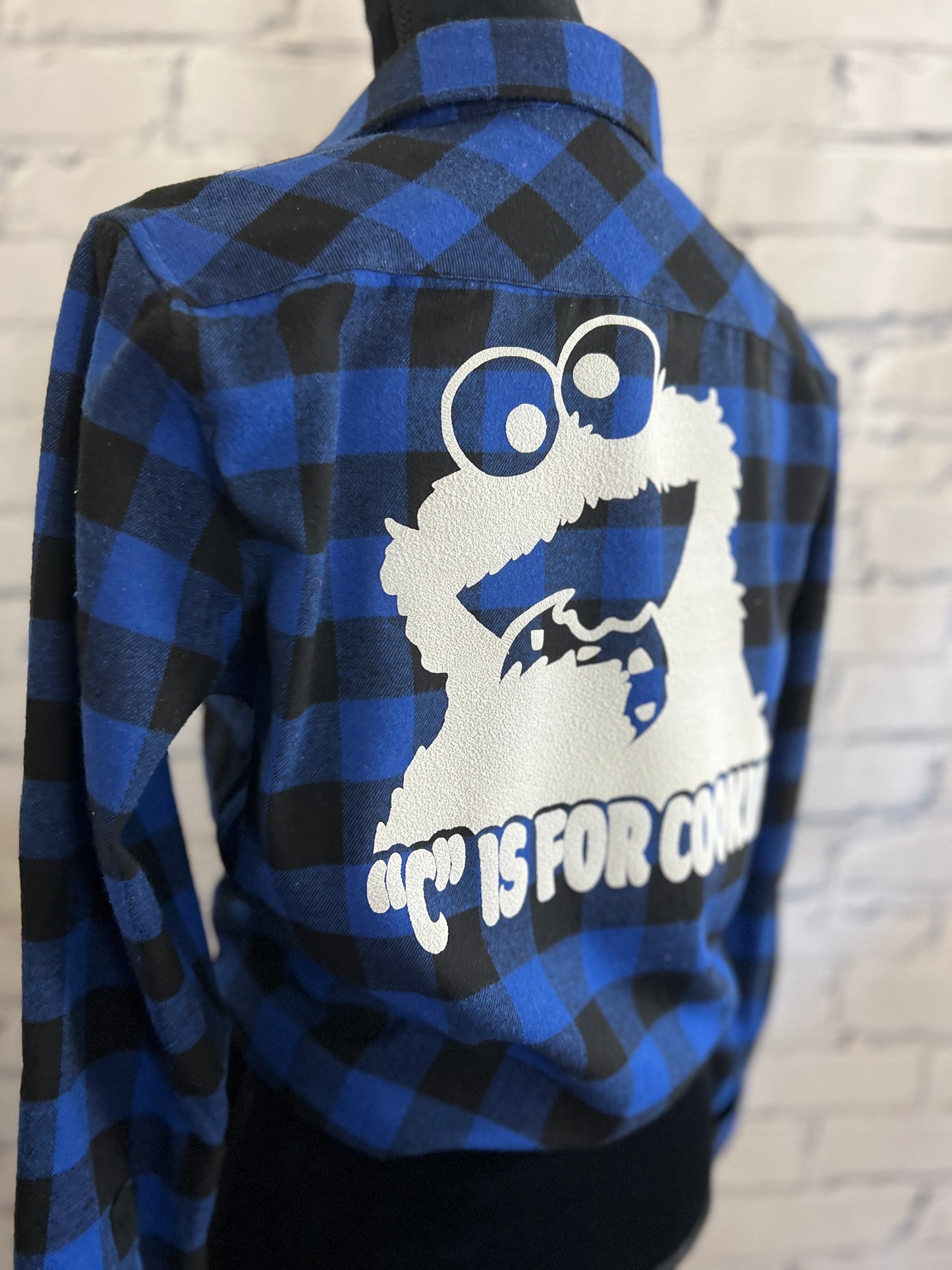 Customizable "C is for Cookie" Cookie Monster Blue Plaid Flannel