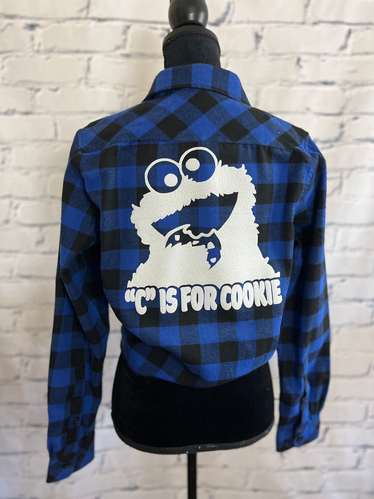 Customizable "C is for Cookie" Cookie Monster Blue Plaid Flannel