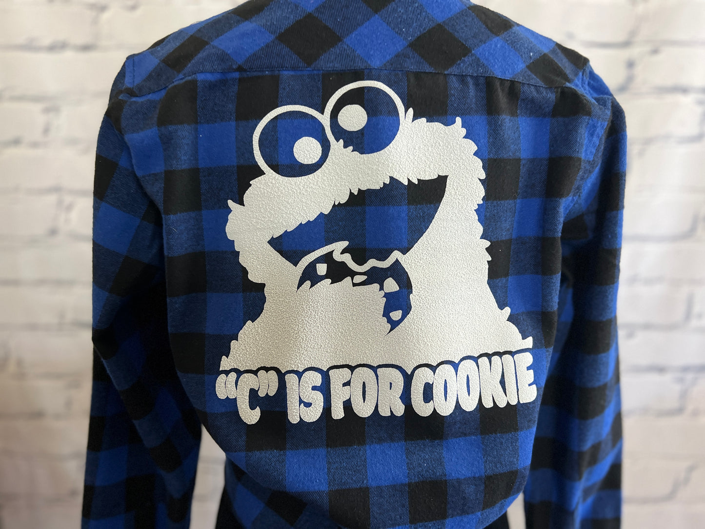 Customizable "C is for Cookie" Cookie Monster Blue Plaid Flannel