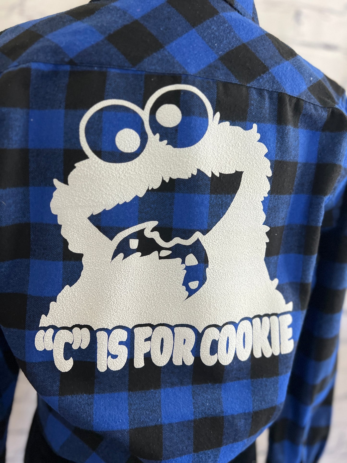 Customizable "C is for Cookie" Cookie Monster Blue Plaid Flannel