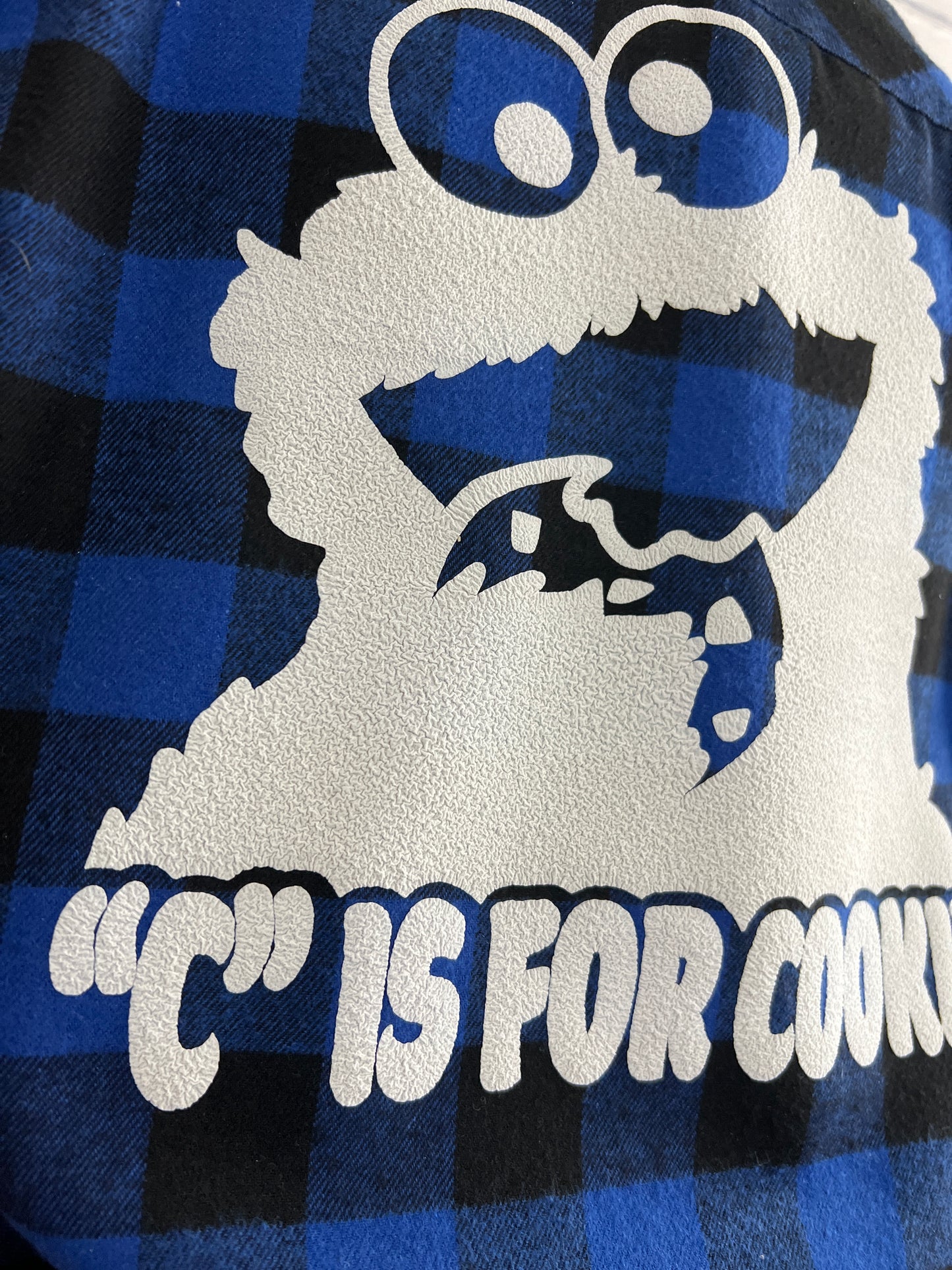 Customizable "C is for Cookie" Cookie Monster Blue Plaid Flannel