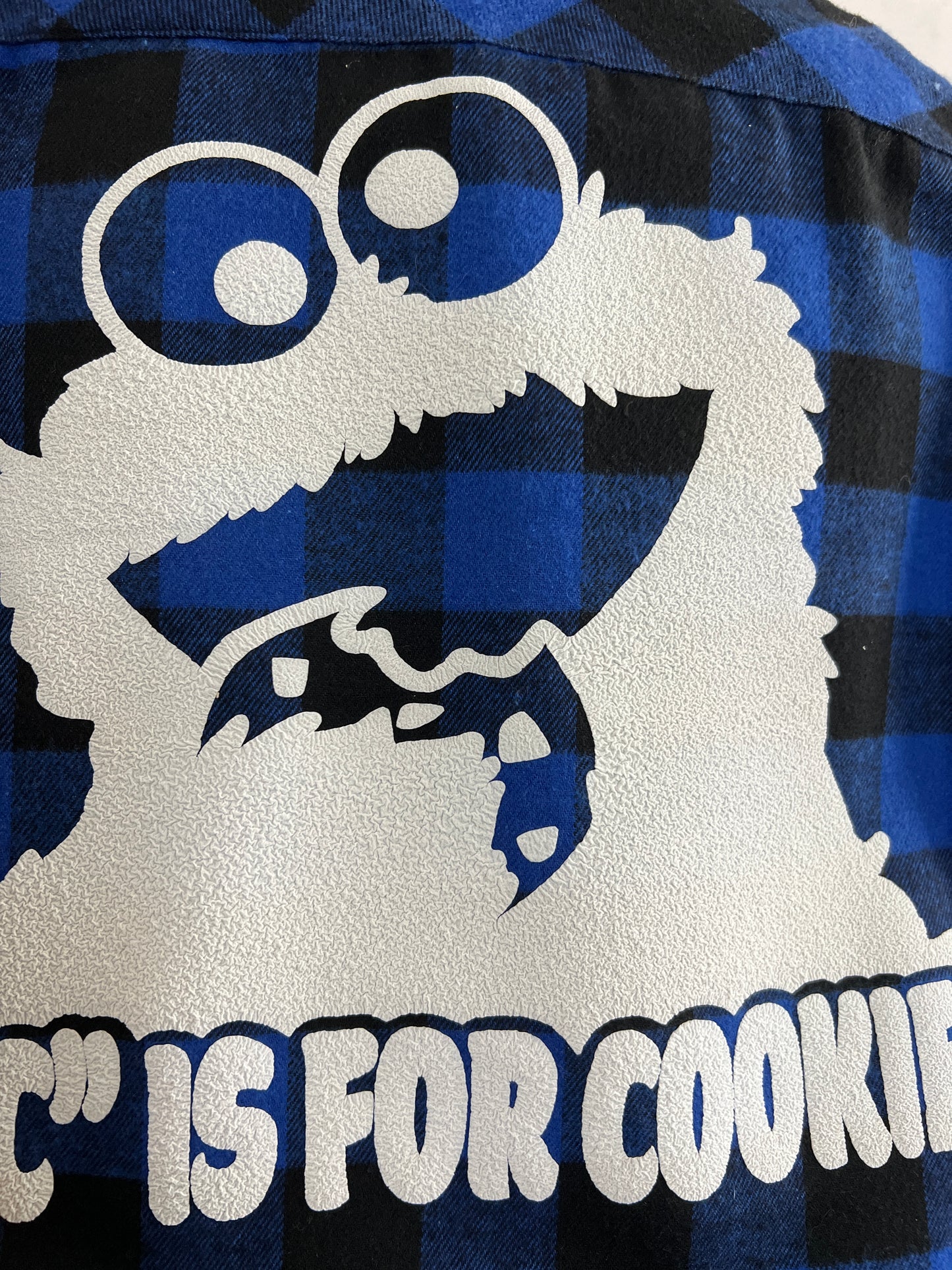 Customizable "C is for Cookie" Cookie Monster Blue Plaid Flannel