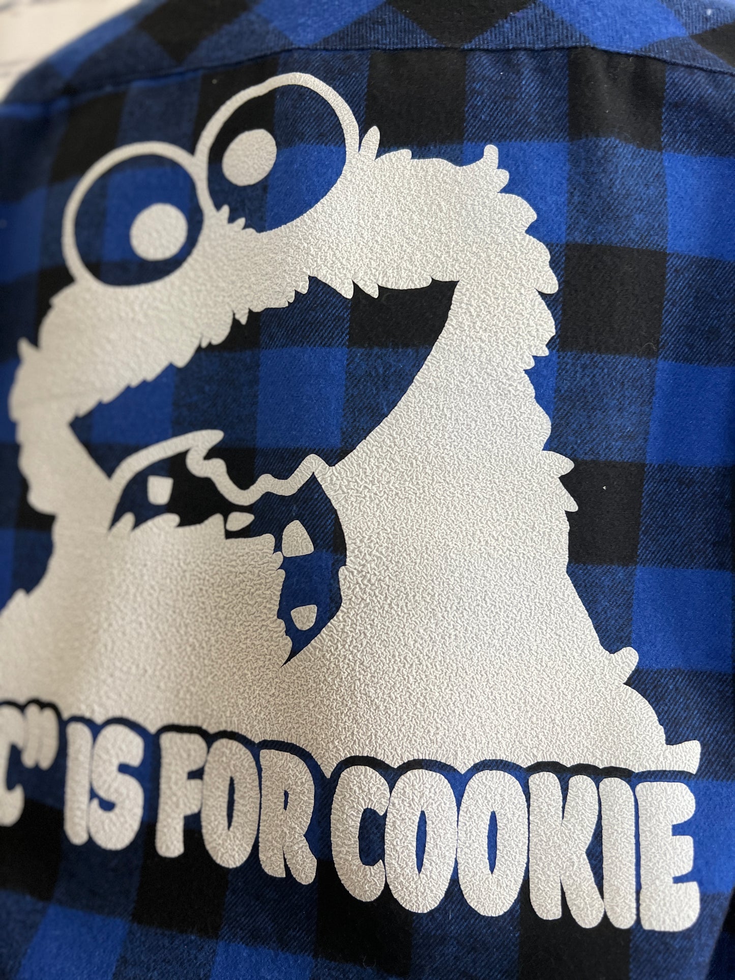 Customizable "C is for Cookie" Cookie Monster Blue Plaid Flannel