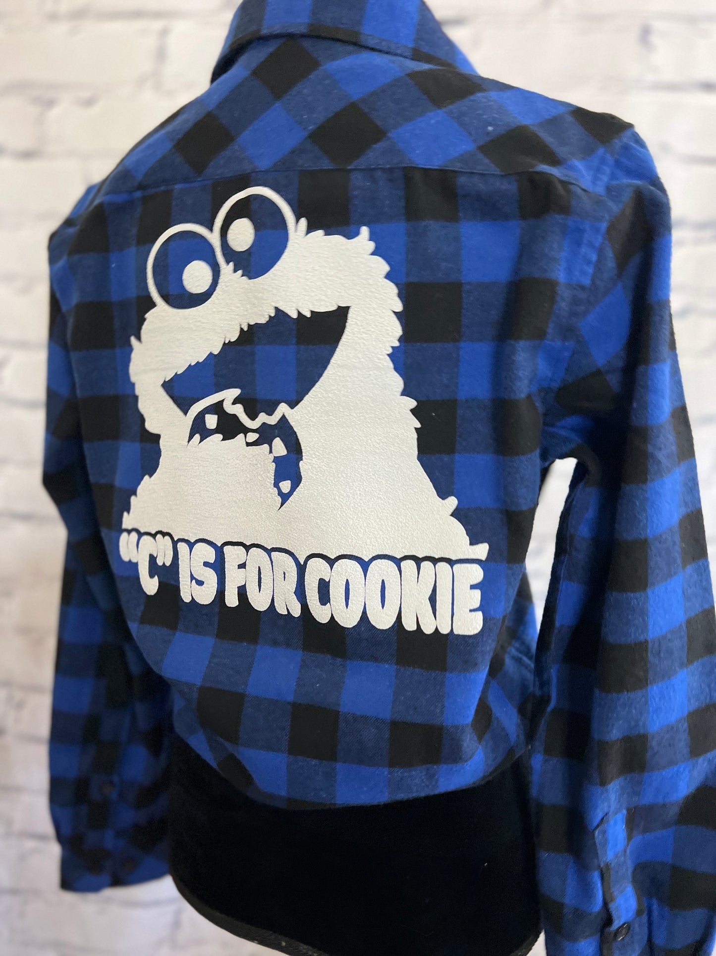 Customizable "C is for Cookie" Cookie Monster Blue Plaid Flannel