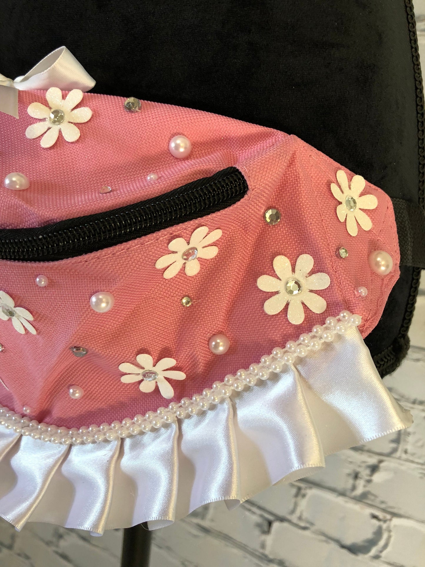 Barbie Inspired Pink Fanny Pack with Flowers - Rave Fanny Pack, Festival Fanny Pack, Rave Bag, EDC Bag, EDC Accessory, Day Fanny Pack