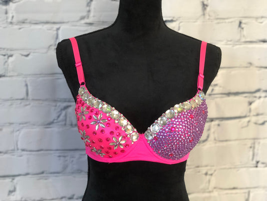 Pink and Purple Flower Rave Bra - For any Rave Outfit, edm Bra, Exotic Dance Bra, edm Outfit, Rave Wear, EDC Bra, EDC Outfit, or EDC Costume