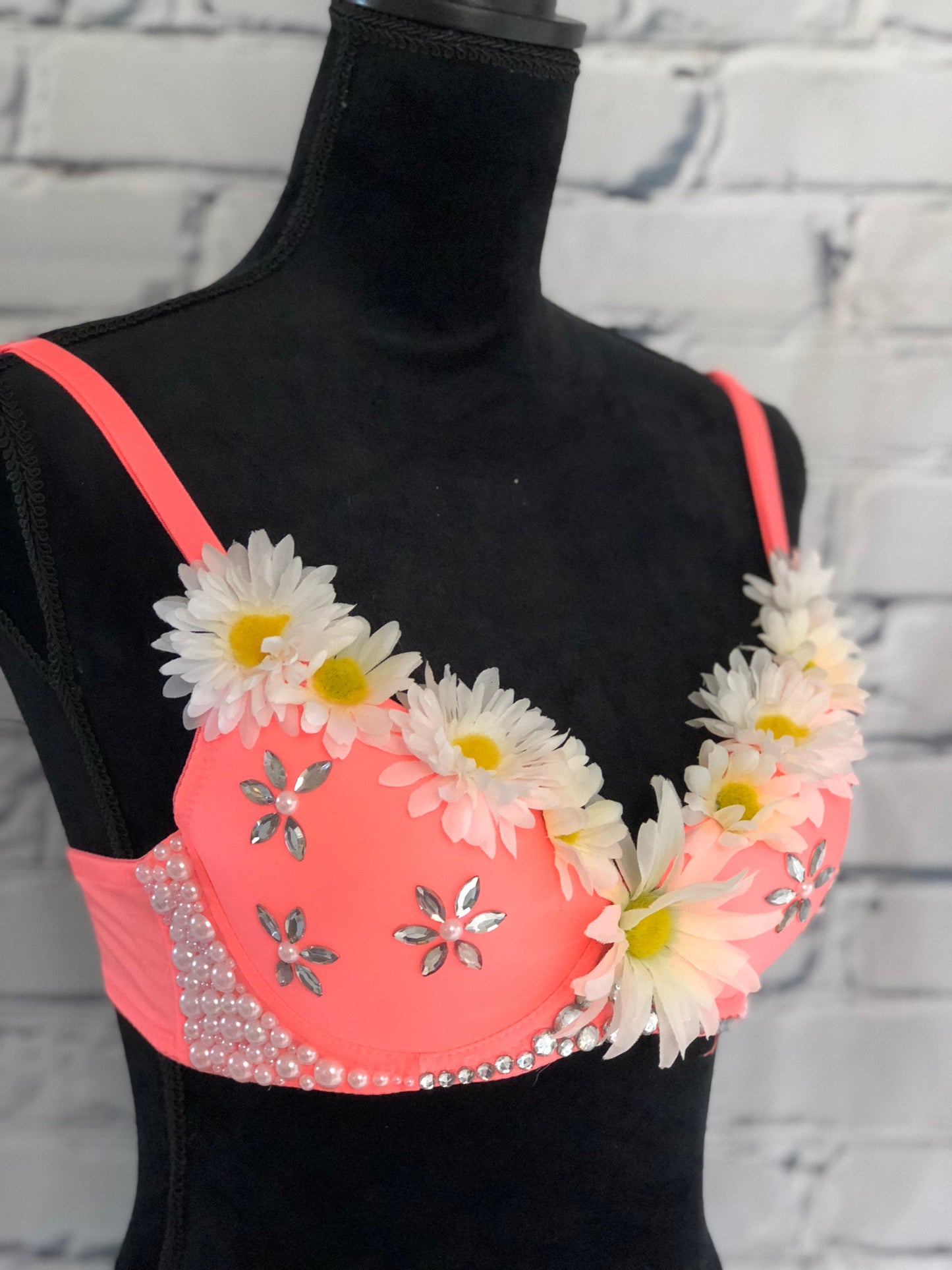 Daisy & Neon Pink Rave Bra for Rave Fashion