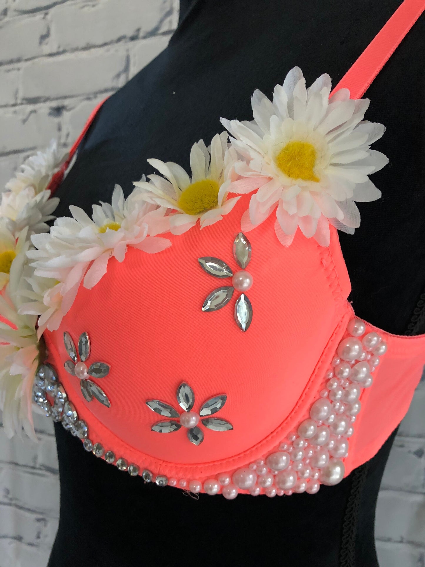 Daisy & Neon Pink Rave Bra for Rave Fashion