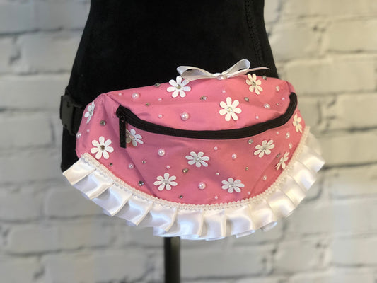 Barbie Inspired Pink Fanny Pack with Flowers - Rave Fanny Pack, Festival Fanny Pack, Rave Bag, EDC Bag, EDC Accessory, Day Fanny Pack