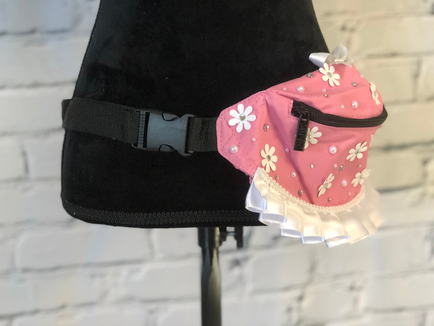 Barbie Inspired Pink Fanny Pack with Flowers - Rave Fanny Pack, Festival Fanny Pack, Rave Bag, EDC Bag, EDC Accessory, Day Fanny Pack