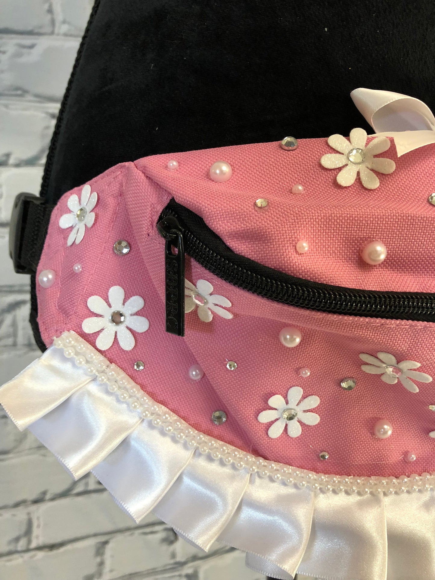 Barbie Inspired Pink Fanny Pack with Flowers - Rave Fanny Pack, Festival Fanny Pack, Rave Bag, EDC Bag, EDC Accessory, Day Fanny Pack