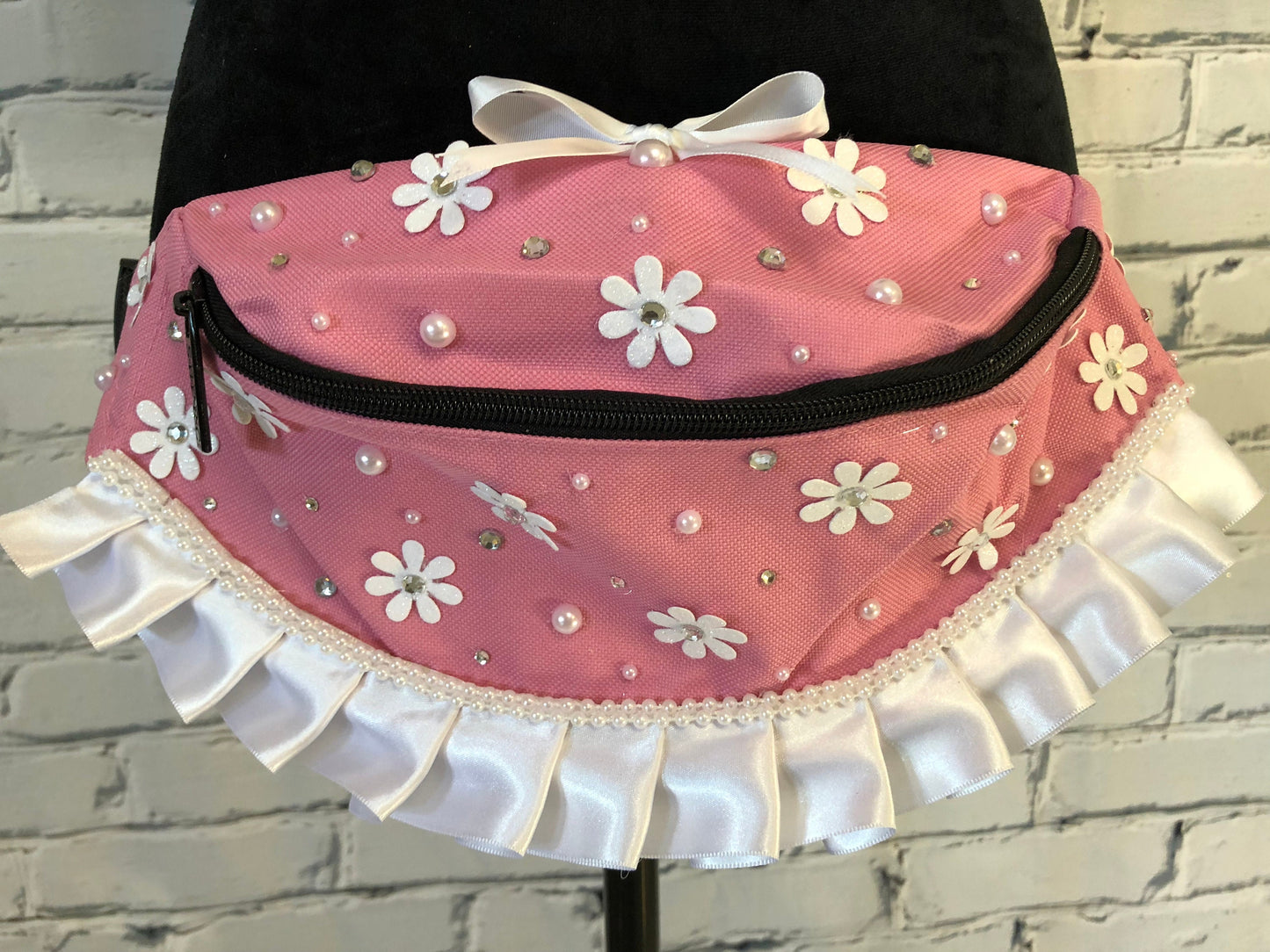 Barbie Inspired Pink Fanny Pack with Flowers - Rave Fanny Pack, Festival Fanny Pack, Rave Bag, EDC Bag, EDC Accessory, Day Fanny Pack