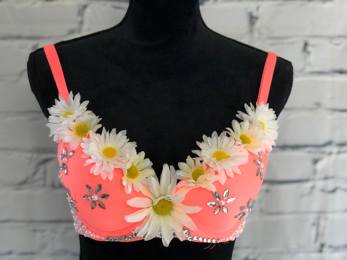 Daisy & Neon Pink Rave Bra for Rave Fashion