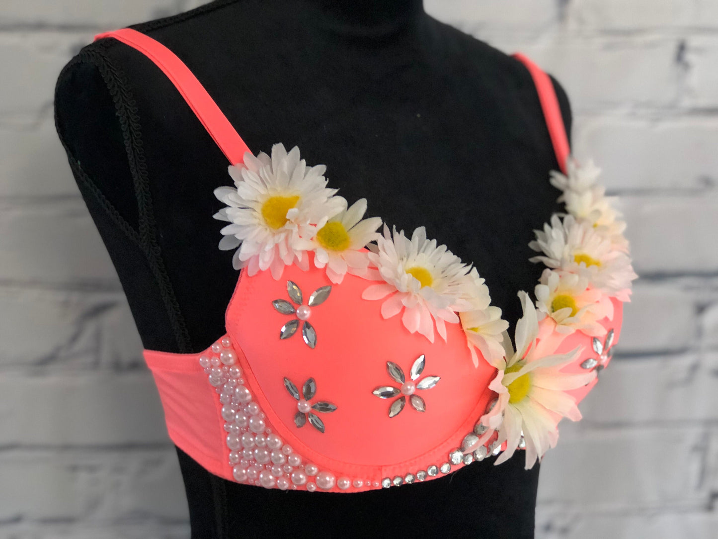 Daisy & Neon Pink Rave Bra for Rave Fashion