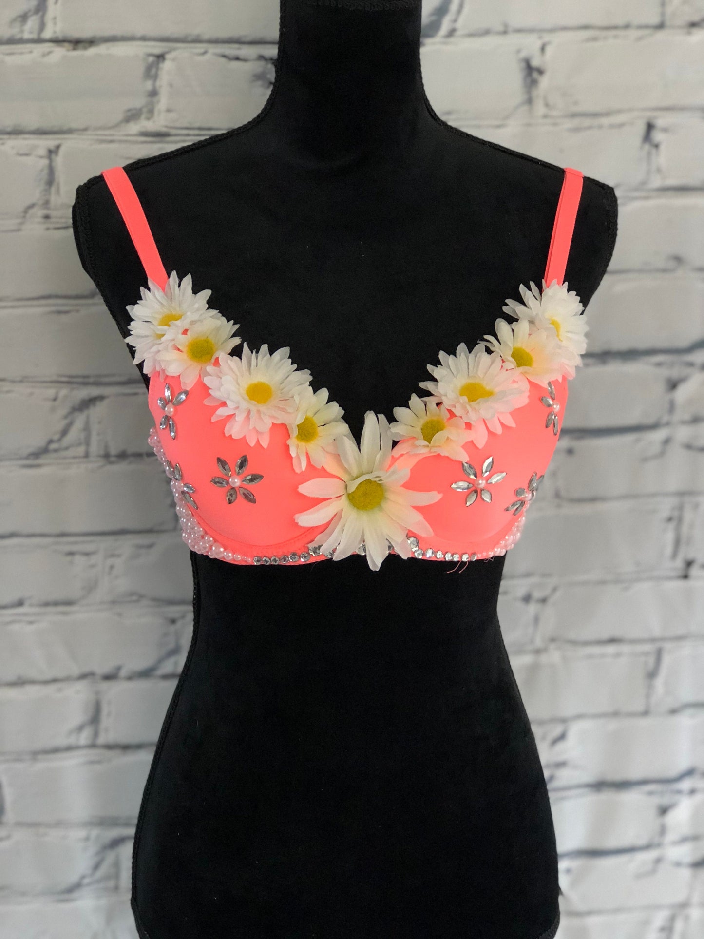 Daisy & Neon Pink Rave Bra for Rave Fashion