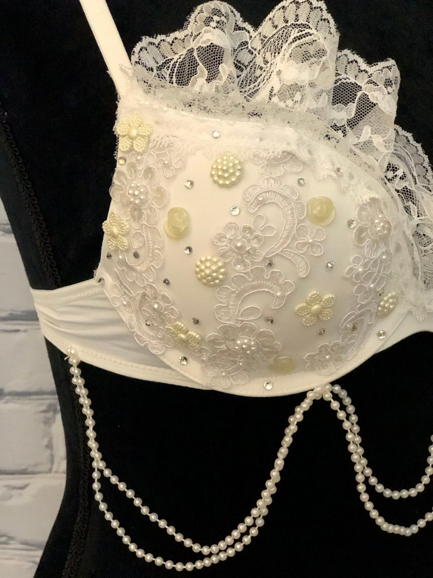 Lace & Pearl Bridal Rave Bra - For any Rave Outfit, edm Bra, Exotic Dance Bra, edm Outfit, Rave Wear, EDC Bra, EDC Outfit, or EDC Costume