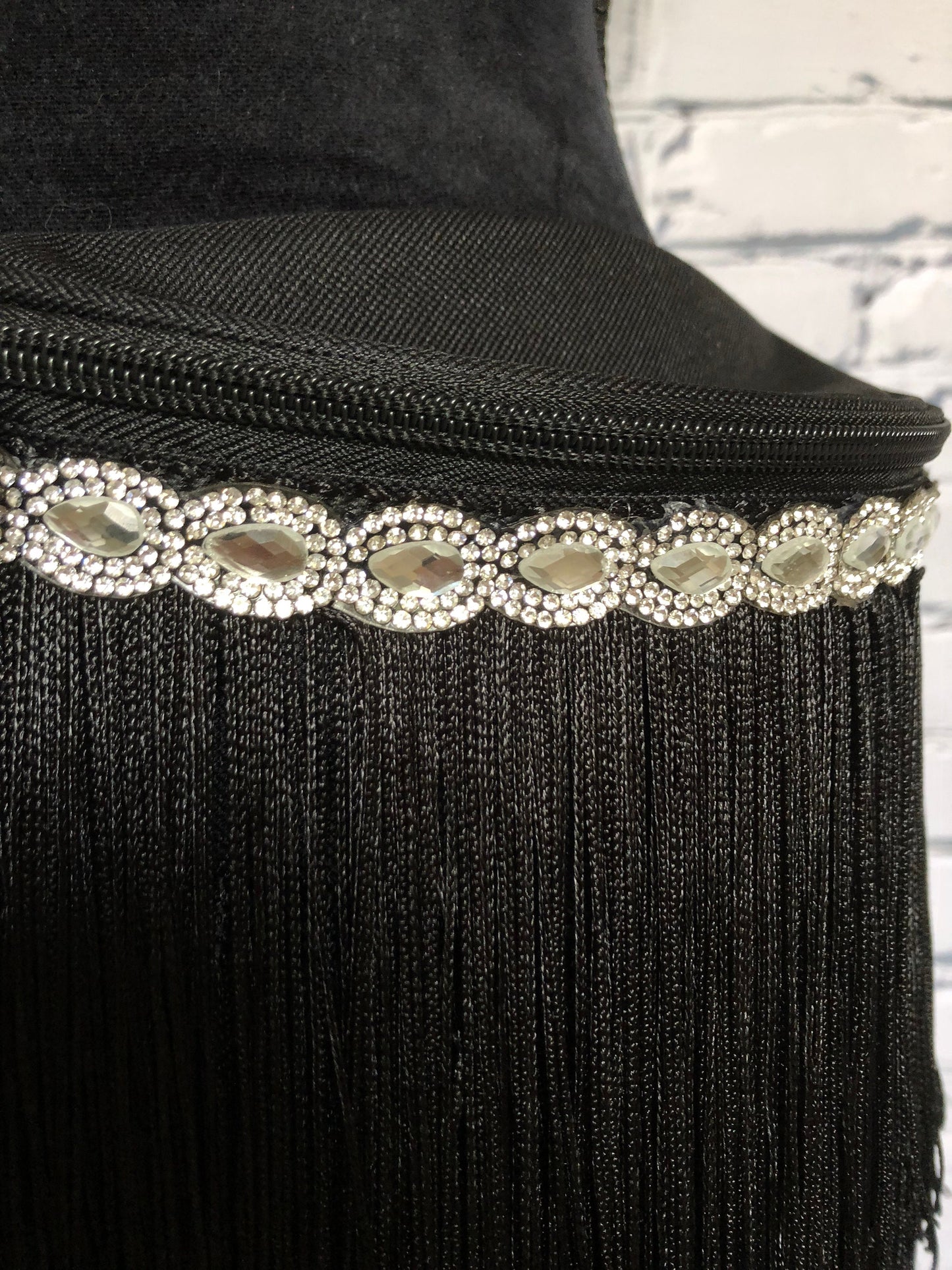 Black Rhinestone and Fringe Fanny Pack - Rave Fanny Pack, Festival Fanny Pack, Rave Bag, EDC Bag, EDC Accessory, Day Fanny Pack,