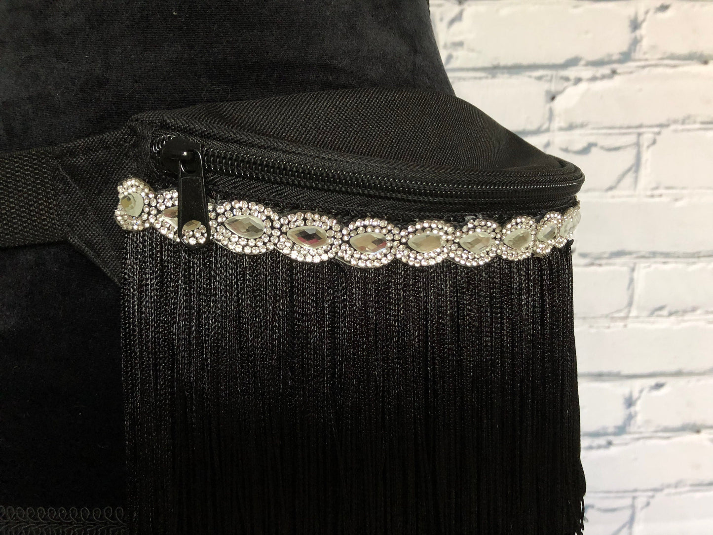 Black Rhinestone and Fringe Fanny Pack - Rave Fanny Pack, Festival Fanny Pack, Rave Bag, EDC Bag, EDC Accessory, Day Fanny Pack,