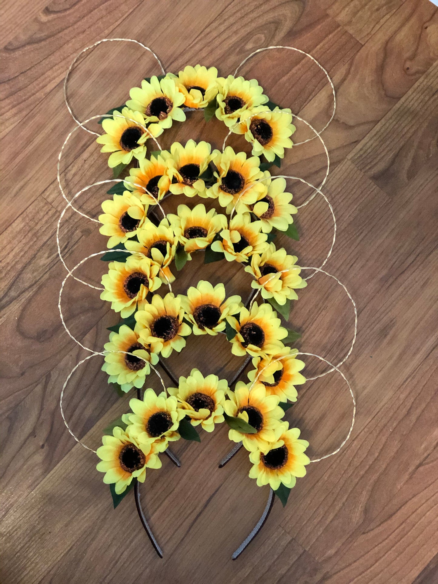 Gold Wire Sunflower Mickey Ears Headband