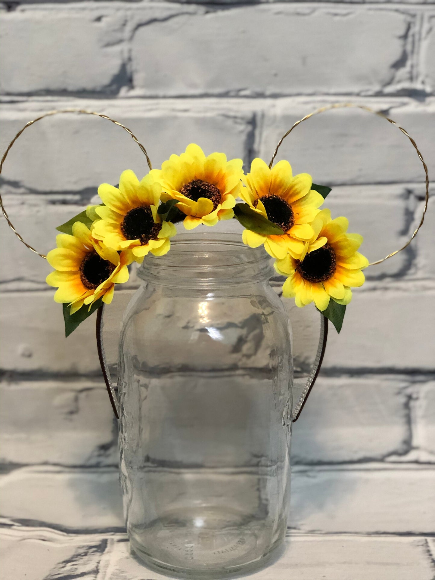 Gold Wire Sunflower Mickey Ears Headband