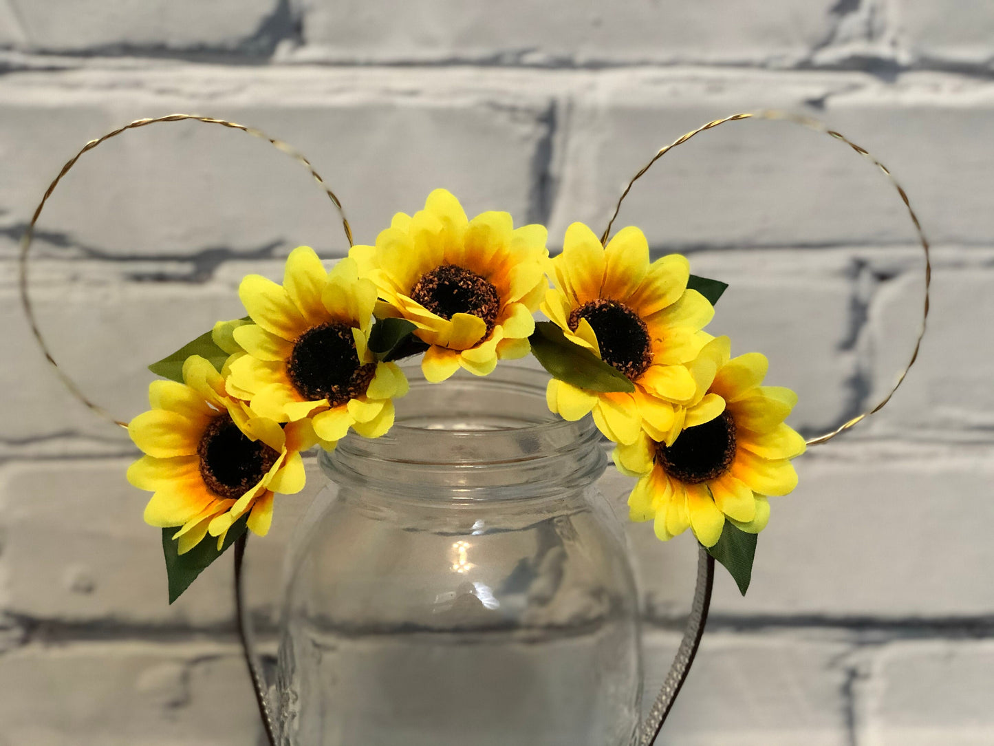 Gold Wire Sunflower Mickey Ears Headband