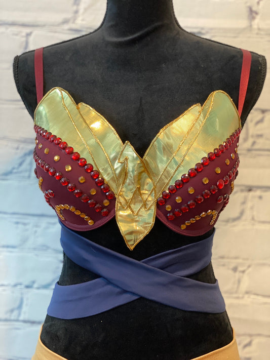 DC's Wonder Woman Movie Inspired Rave Bra - Perfect for a Rave Outfit, edm Bra, Exotic Dance Bra, edm Outfit, Rave Wear, EDC Bra, EDC Outfit