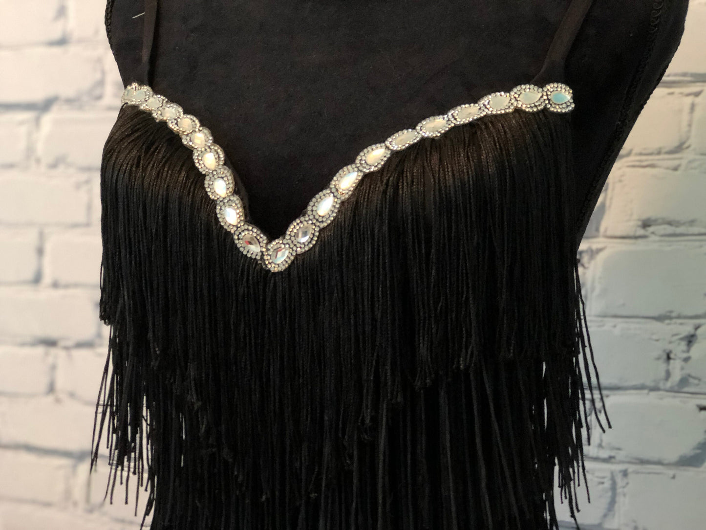 Boho Rhinestones and Black Fringe Rave Top