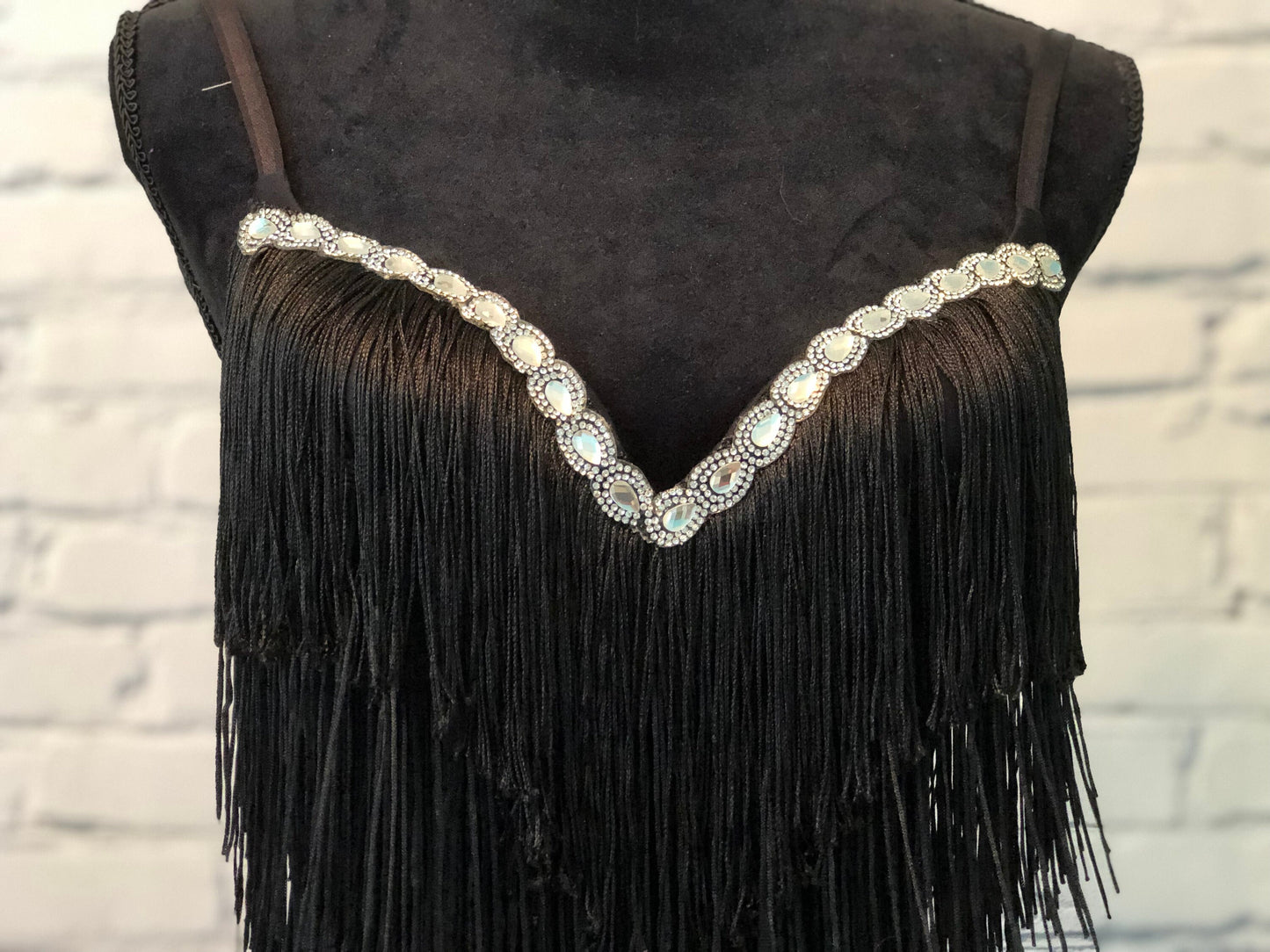 Boho Rhinestones and Black Fringe Rave Top