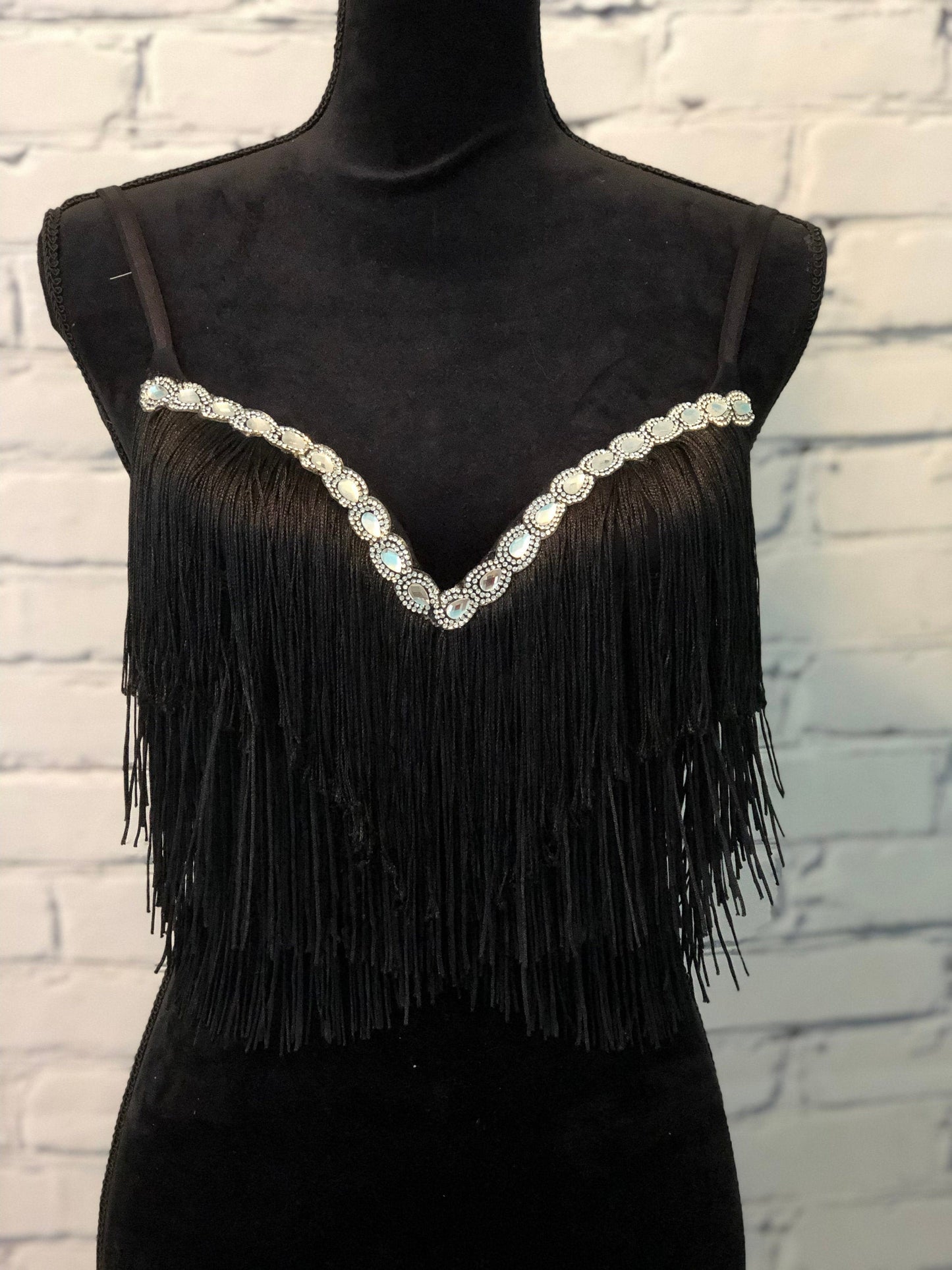 Boho Rhinestones and Black Fringe Rave Top