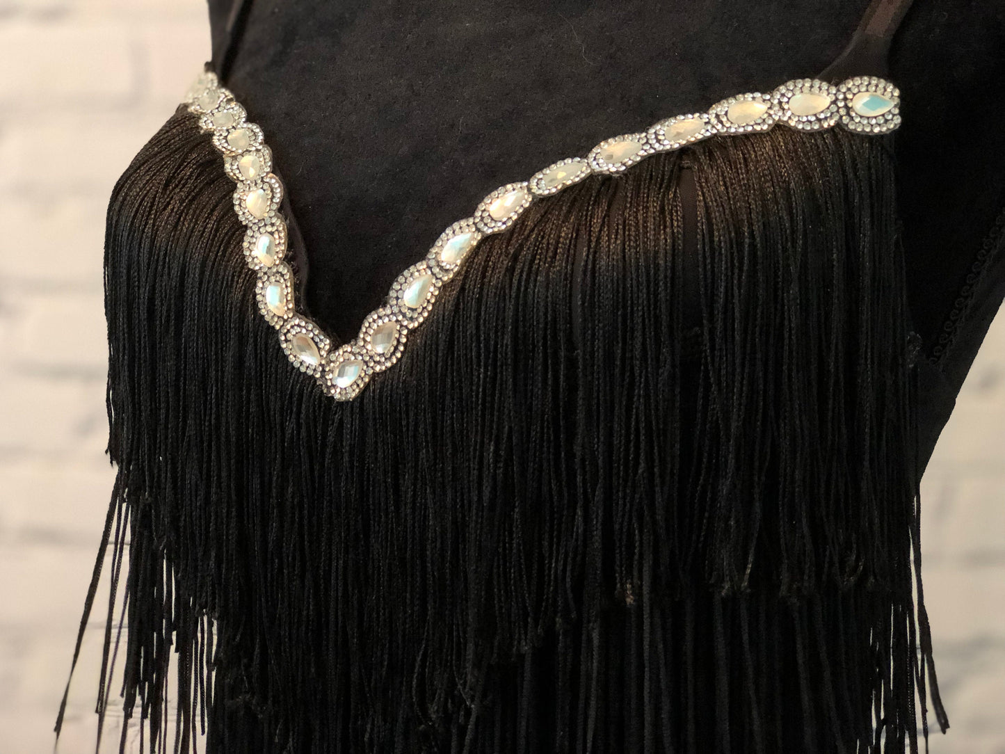 Boho Rhinestones and Black Fringe Rave Top