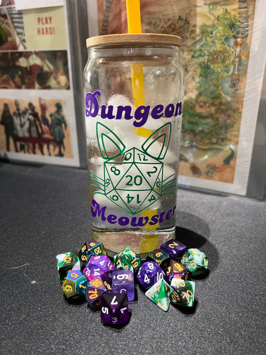 Dungeon Meowster DND Glass Can Cup with Color Changing Design