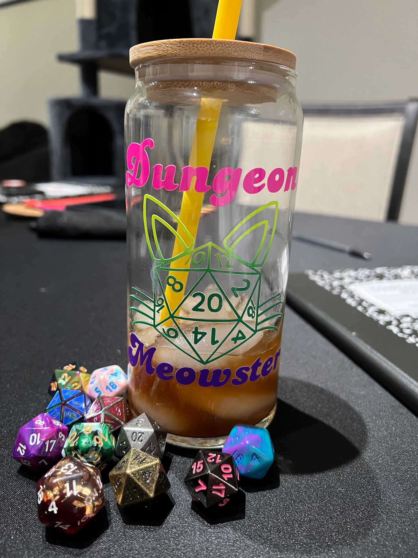 Dungeon Meowster DND Glass Can Cup with Color Changing Design